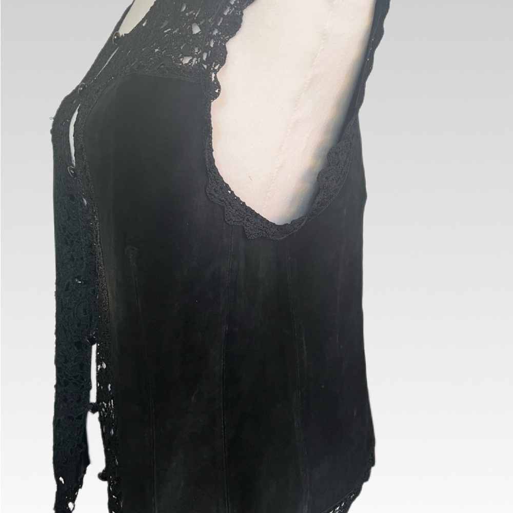 LEATHER Peck & Peck  Black Crochet Accent vest size L - Picture 2 of 13